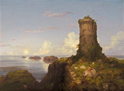 Yıkılmış Kule ile İtalyan Sahil Manzarası by Thomas Cole