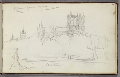 Kuzeyden Westminster Abbey, St. James Park, 1830 dolayları (kağıt üzerine kurşun kalem) by Thomas Cole