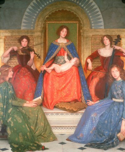 Kutsal Annelik, c.1902 (tuval üzerine yağlı boya ve altın varak) by Thomas Cooper Gotch