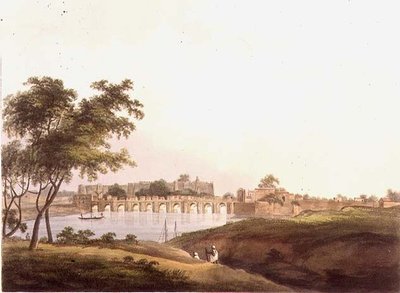 H. Merke (fl.1800-20) pub tarafından oyulmuş Juonpore, Bengal'deki Köprü. Edward Orme (1774-c.1820) 1804 (lito) tarafından by Thomas Daniell