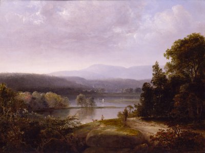 Avcılar ve Köpekler ile Nehir Manzarası, ca. 1850. by Thomas Doughty
