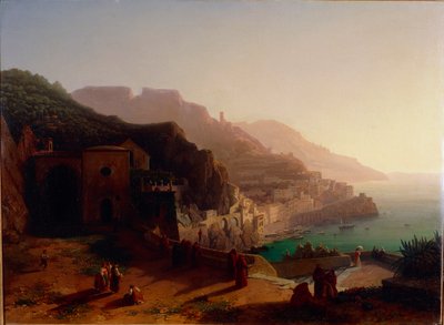 Amalfi ve Amalfi Sahili manzarası (tuval üzerine yağlı boya) by Thomas Ender
