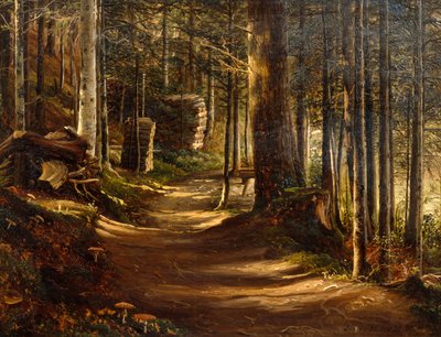 İğne yapraklı orman içinde yol by Thomas Fearnley