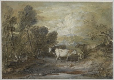 Bir Yayla Havuzunun Yanında Üç İnekli Bir Çoban by Thomas Gainsborough