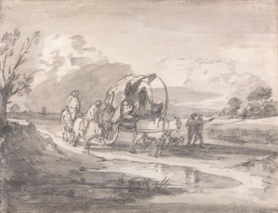 Atlılar ve Kapalı Araba ile Açık Manzara by Thomas Gainsborough