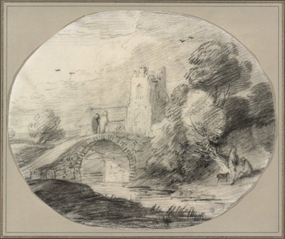 Köprü ve Kilise ile Nehir Manzarası by Thomas Gainsborough