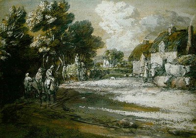 Köyden Geçen Yolcular (kağıt üzerinde siyah beyaz tebeşir) by Thomas Gainsborough