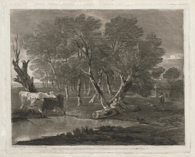 Havuz, Figürler ve Kulübenin Yanında İneklerle Ormanlık Peyzaj by Thomas Gainsborough