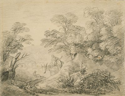 Eşek ve Figürlerle Ormanlık Peyzaj, c.1759 (kağıt üzerinde grafit) by Thomas Gainsborough