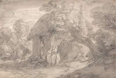 Bir Kulübe Kapısının Dışındaki Figürlerle Ormanlık Manzara by Thomas Gainsborough