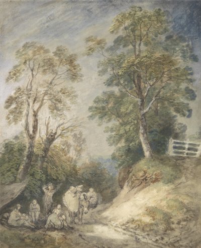 Çingene Kampı ile Ormanlık Manzara, c.1760-65 (kalem üzerine suluboya ve guaj ve kağıt üzerine tebeşir) by Thomas Gainsborough