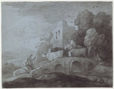 Wooded Landscape with Herdsman Driving Cattle (etching on paper) by Thomas Gainsborough