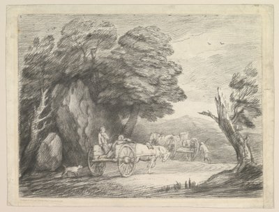 İki Ülke Arabası ve Figürlü Ormanlık Peyzaj, 1 Ağustos 1797. by Thomas Gainsborough
