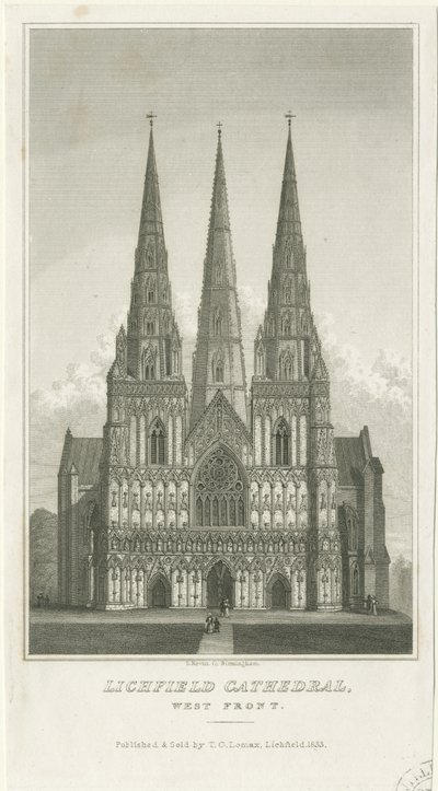 Lichfield Katedrali - Batı Cephesi: gravür, nd [c 1833] (baskı) by Thomas George Lomax