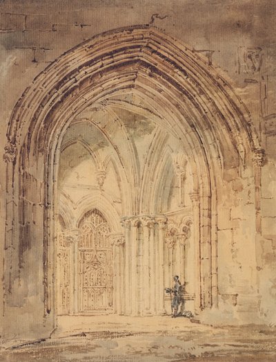St. Alban Katedrali, Hertfordshire, c.1797 (wc, kağıt üzerine kalem ve kahverengi mürekkep) by Thomas Girtin