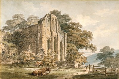 Valle Crucis Abbey, Denbighshire, Kuzey Galler (beyaz dokuma kağıt üzerine kalem üzerine suluboya) by Thomas Girtin