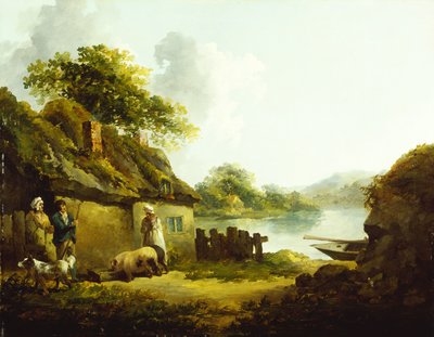 Bir Ahırın Dışında Manzarada Bir Çingene Ailesi (tuval üzerine yağlı boya) by Thomas Hand