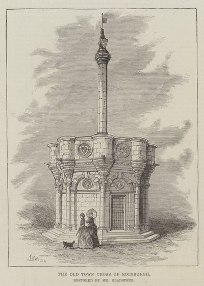 Edinburgh Old Town Cross, Bay Gladstone tarafından restore edildi by Thomas Harrington Wilson