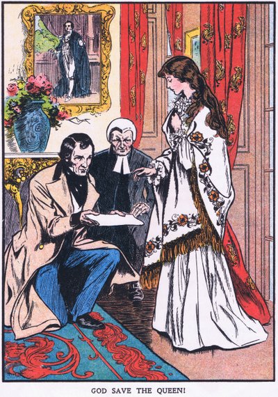 "Tanrı Kraliçeyi Korusun" (renkli taş baskı) by Thomas Heath Robinson