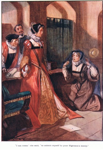 "Buraya," dedi, "kendimi Majestelerinin merhametine teslim etmeye geldim." (renkli taşbaskı) by Thomas Heath Robinson