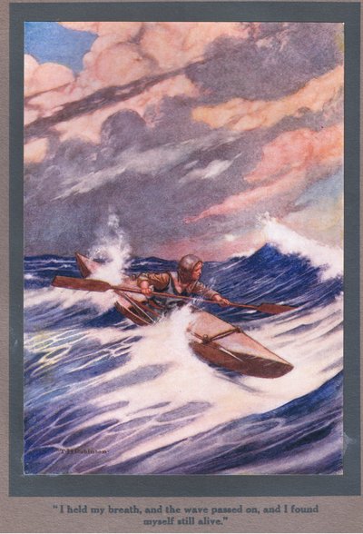 Dalga geçerken nefesimi tuttum ve kendimi hala hayatta buldum (renkli lito) by Thomas Heath Robinson