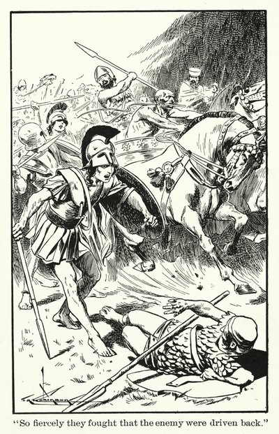 "O kadar şiddetli savaştılar ki düşman geri püskürtüldü" (lito) by Thomas Heath Robinson