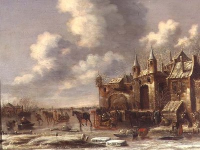 Kasaba kapısı tarafından buzun üzerinde kasaba halkı by Thomas Heeremans