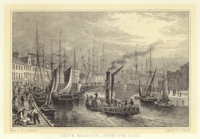 Leith Harbour, İskeleden (gravür) by Thomas Hosmer (after) Shepherd