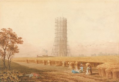 Bonaparte'ın Sütunu, Boulogne, Fransa'da İskelede, Tarlada Biçerdöverlerle by Thomas Hosmer Shepherd