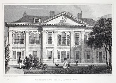 Carpenter's Hall, 'Londra ve Ondokuzuncu Yüzyıldaki Çevresi' barından. Jones und Co., 1827-1829 by Thomas Hosmer Shepherd