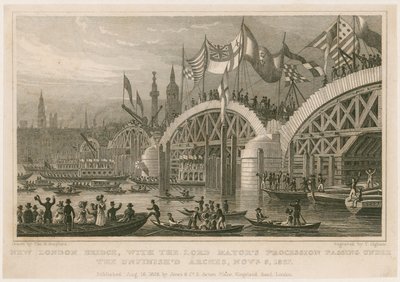 New London Bridge inşaatı, 9 Kasım 1827 by Thomas Hosmer Shepherd