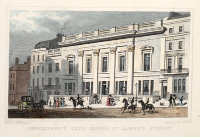 Crockfords Kulüp Evi, St. James Caddesi. bar. 1828 (el renkli gravür) by Thomas Hosmer Shepherd