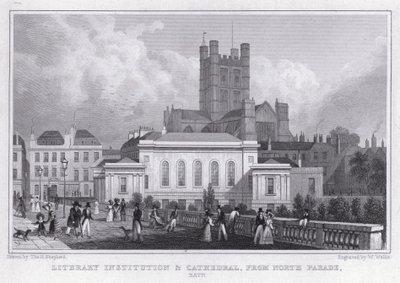 Edebi Kurum ve Katedral, North Parade, Bath (gravür) by Thomas Hosmer Shepherd