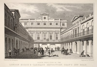 Londra At ve Araba Deposu'nun KB Görünümü, Gray's Inn Road, 'Londra ve Ondokuzuncu Yüzyıldaki Çevresi' pubından. Jones und Co., 1827-1829 by Thomas Hosmer Shepherd