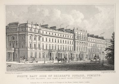 Belgrave Meydanı'nın Kuzey Doğu Yakası, Pimlico, 'Londra ve Ondokuzuncu Yüzyılda Çevresi' pubından. Jones und Co., 1827-1829 by Thomas Hosmer Shepherd