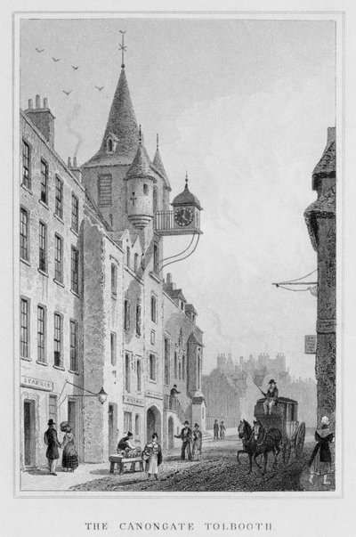Canongate Tolbooth, Edinburgh, Thomas Barber tarafından oyulmuş, 1829 bw fotoğraf) by Thomas Hosmer Shepherd