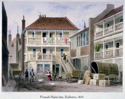 French Horn Inn, Holborn, Londra, 1851. by Thomas Hosmer Shepherd
