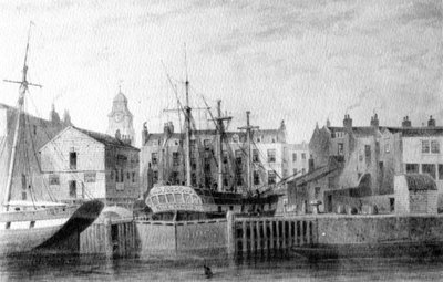 The Gun Dock at Wapping, 1850 (kalem, mürekkep ve kağıt üzerinde yıkama) by Thomas Hosmer Shepherd