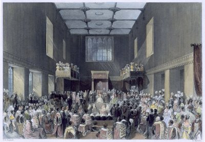 Lordlar Kamarası, Majesteleri Parlamento Oturumunu açarken, gravür Henry Melville (fl.1826-41), c.1840 by Thomas Hosmer Shepherd