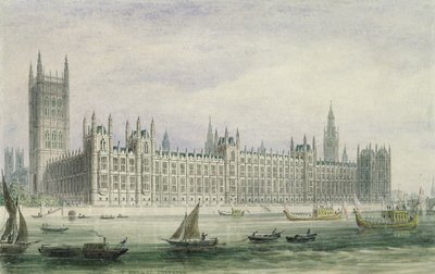 Parlamento Evleri (grafit, kalem ve mürekkep ve kağıt üzerinde wc) by Thomas Hosmer Shepherd