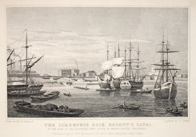 Limehouse Dock, Regent Kanalı, 'Londra ve Ondokuzuncu Yüzyılda Çevresi' pubından. Jones und Co., 1827-1829 by Thomas Hosmer Shepherd