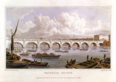 Waterloo Köprüsü, Londra, Thames karşısında, 1817 by Thomas Hosmer Shepherd