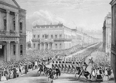 Kıdemli United Service Club geçen Wellington cenaze alayı, Pall Mall, Londra, 1852 by Thomas Hosmer Shepherd