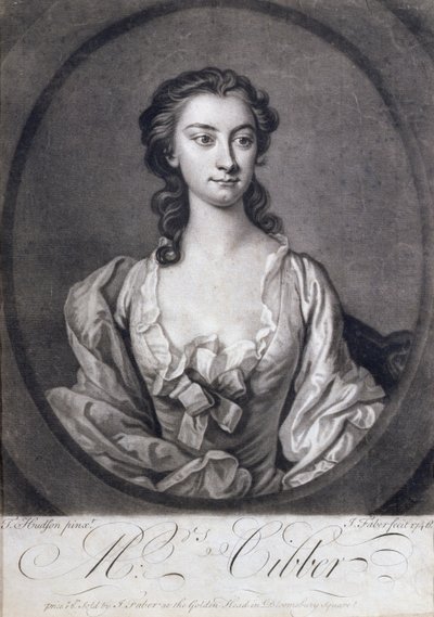 Bayan Cibber'in (1714-66), oyuncu ve şarkıcı portresi, John Faber (1684-1756), 1746 tarafından oyulmuş by Thomas Hudson