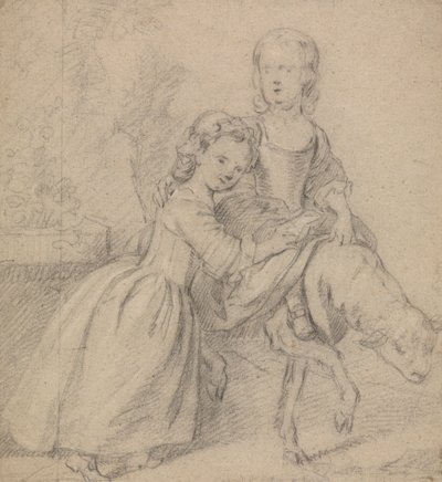 Bir Manzarada İki Kız, Biri Kuzuya Biniyor by Thomas Hudson
