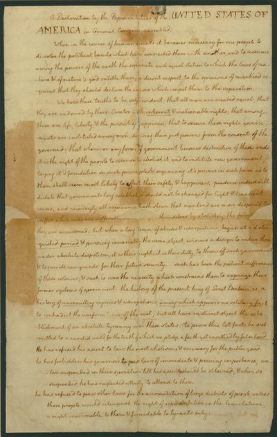 Bağımsızlık Bildirgesi Taslağı, 4 Temmuz 1776 by Thomas Jefferson
