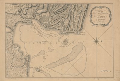 Domingo adasındaki Cap-François kasabası ve limanının otantik bir planı. LOC 73695949 by Thomas Jefferys