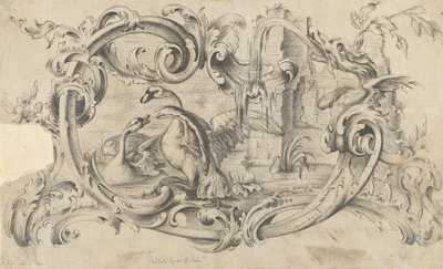 Savaşta İki Kuğu ile Baca Parçası için Tablet Tasarımı, Bir Parşömen İçinde Kapalı..., 1762. by Thomas Johnson
