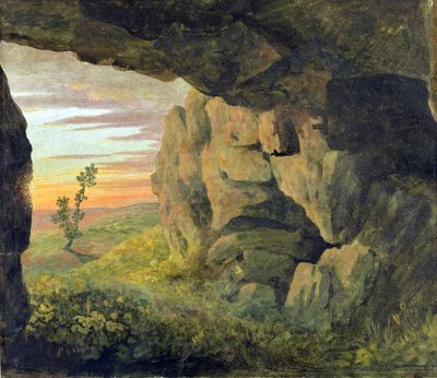 Porta Pia olmadan Aziz Agnese yakınlarında bir mağara (kağıt üzerine yağlıboya) by Thomas Jones