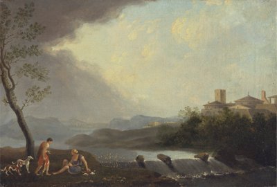 Klasik Figürler ve Şelale ile Hayali İtalyan Manzarası by Thomas Jones